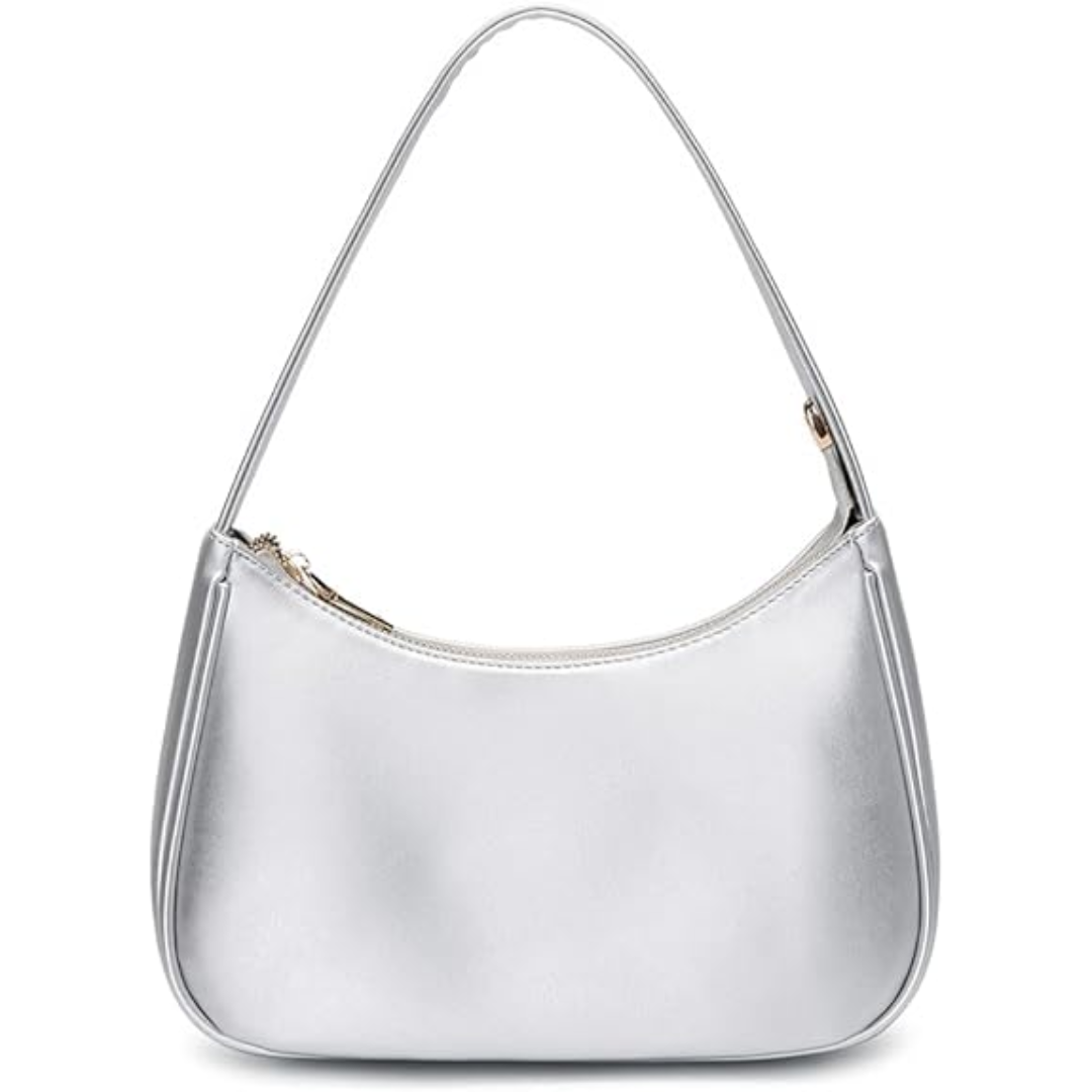 Fashionable mini hobo bag for women with a secure top zipper closure and adjustable strap.