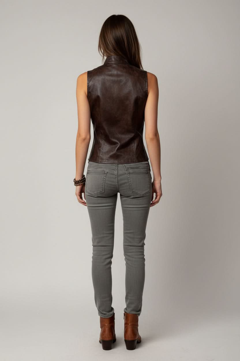 Versatile women's streetwear vest, a modern layering piece for chic urban fashion. Contemporary sleeveless design.