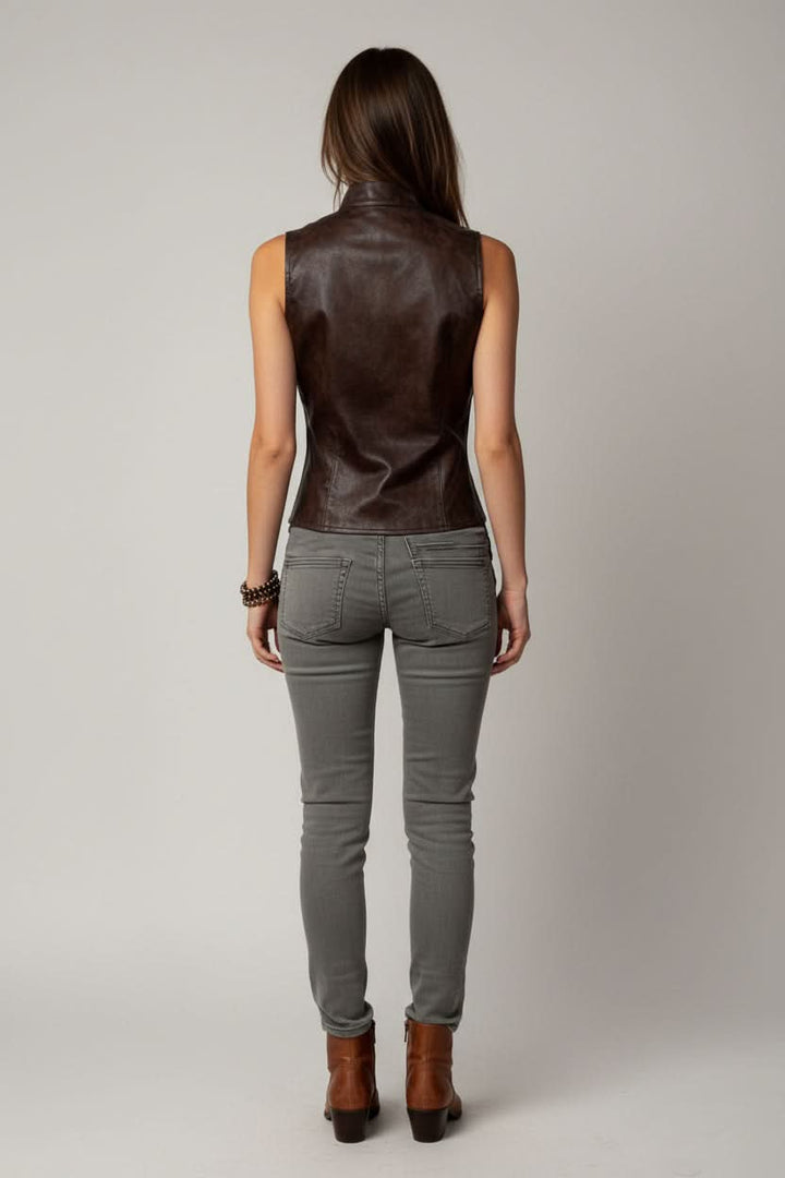 Versatile women's streetwear vest, a modern layering piece for chic urban fashion. Contemporary sleeveless design.