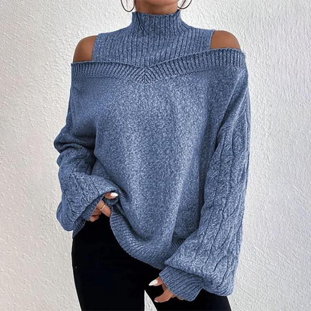 Comfortable women's off-shoulder sweater, a stylish long sleeve knit top for effortless chic fashion.