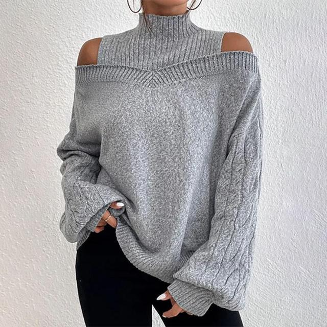 Elegant women's off-shoulder long sleeve knitwear, a chic sweater perfect for stylish casual wear.
