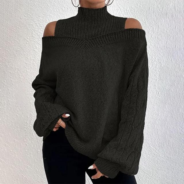 Women's chic off-shoulder sweater with a hollow-out detail, a stylish long sleeve top for comfort.