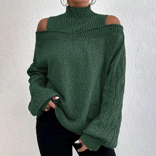 Stylish women's off-shoulder sweater, a comfortable long sleeve knit top designed for effortless elegance.