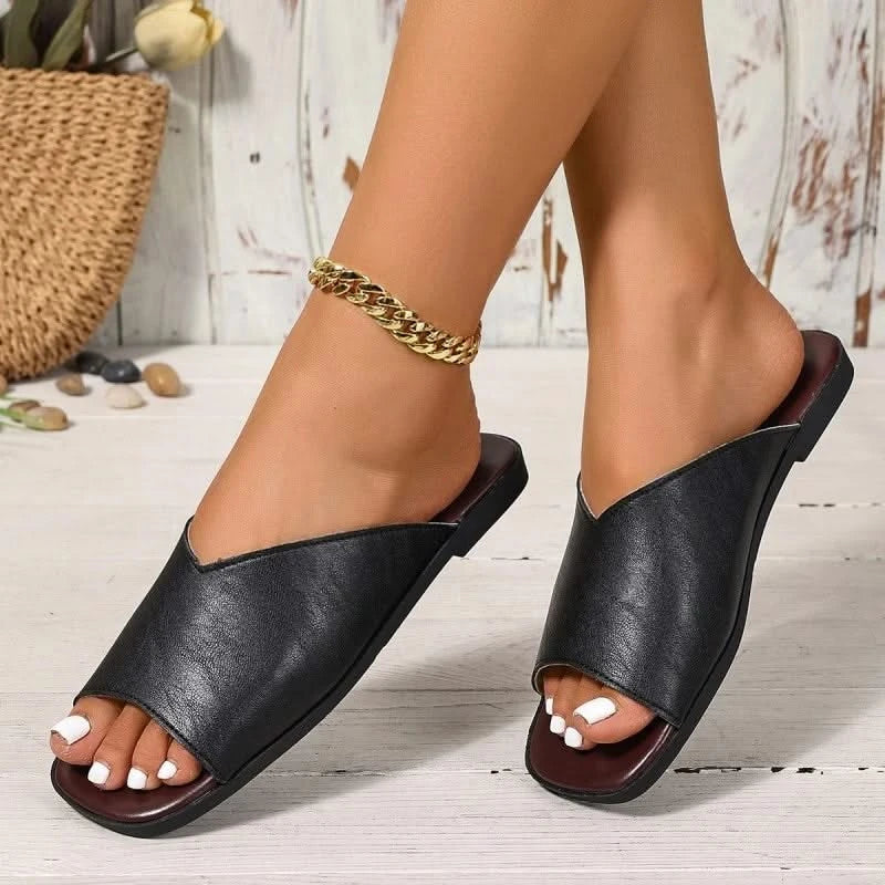Chic women's open-toe flats, comfortable & lightweight, perfect for summer casual style.