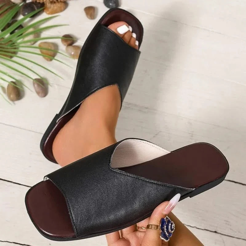 White open-toe flats for women, chic, comfy & lightweight, perfect summer shoes.