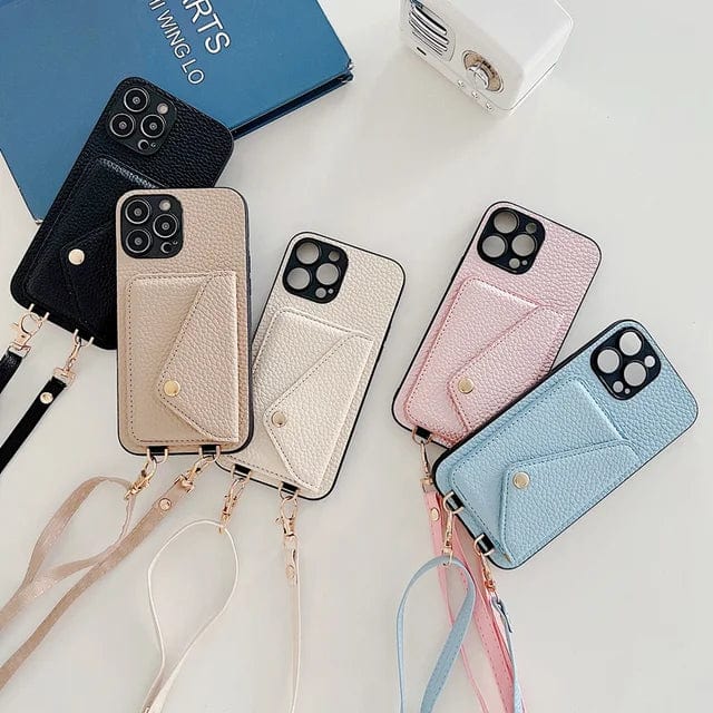 Premium women's phone bag with wallet strap, designed for secure and chic carrying of your iPhone.