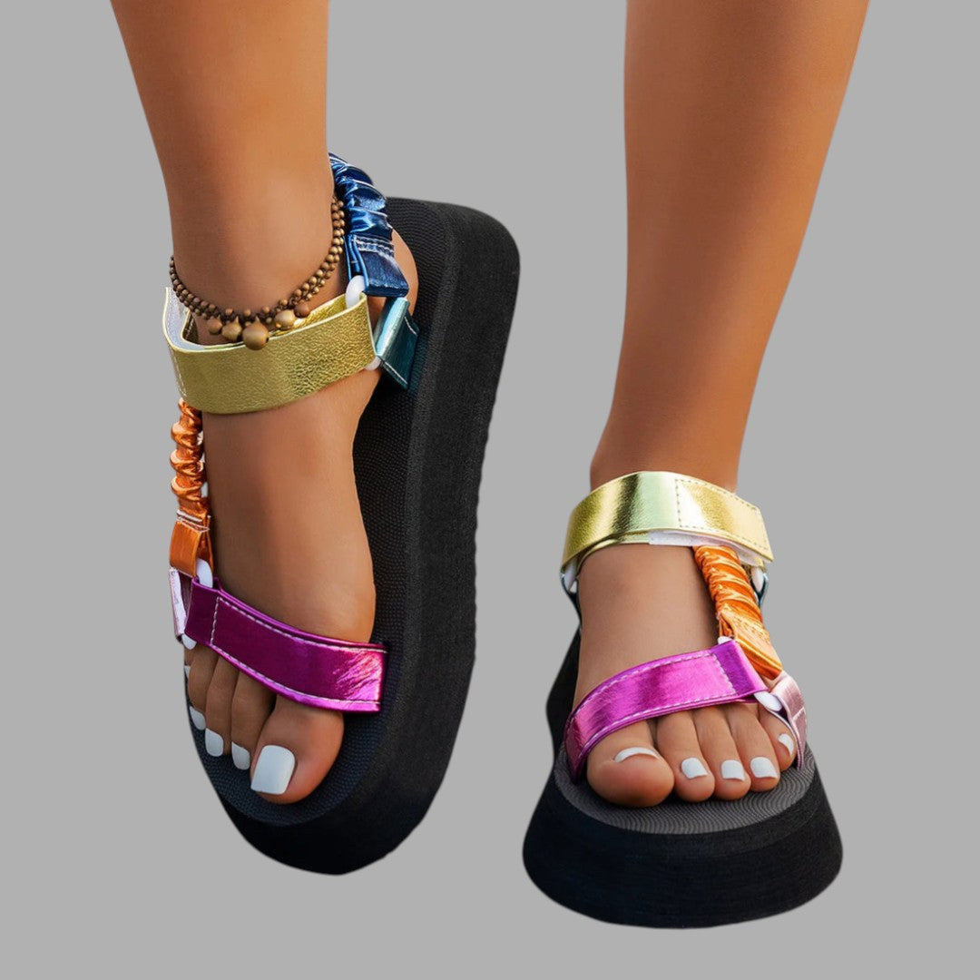 Comfortable women's platform sandals with iridescent accents. Ideal for chic summer shoes & evening wear.