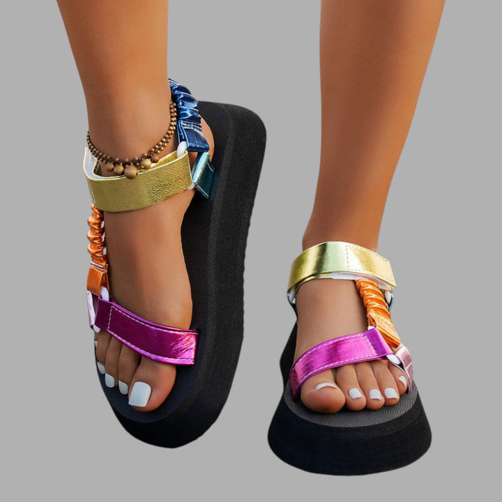 Comfortable women's platform sandals with iridescent accents. Ideal for chic summer shoes & evening wear.
