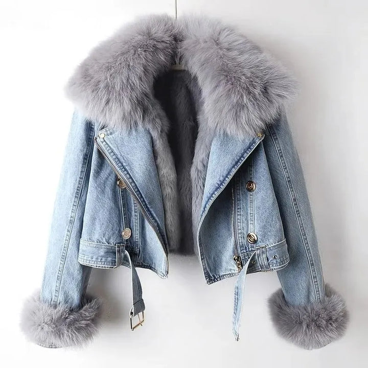 Chic women's plush outerwear jacket, perfect for stylish seasonal wear. Soft, elegant, and versatile fashion.