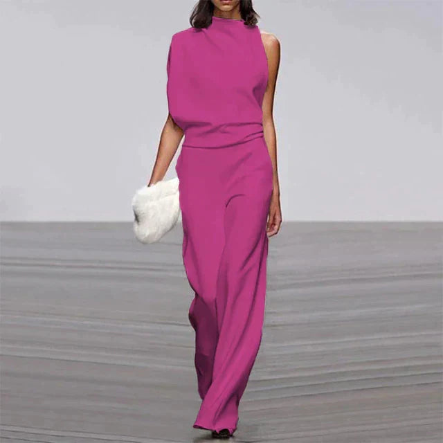 Elegant women's ruffle wide-leg jumpsuit, great for summer parties, vacation outfits, or chic everyday fashion.