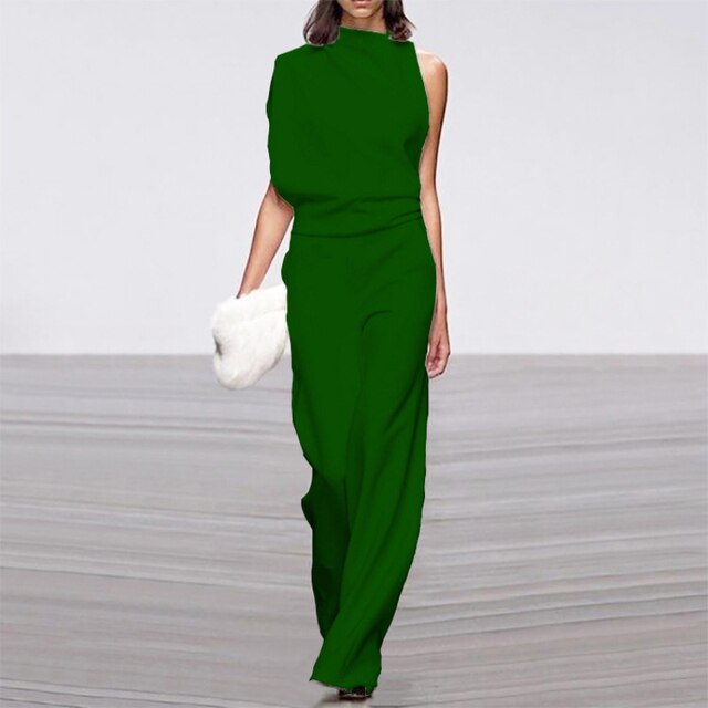 Versatile women's chic ruffle jumpsuit; a comfortable wide-leg outfit perfect for summer, vacation, or elegant casual wear.
