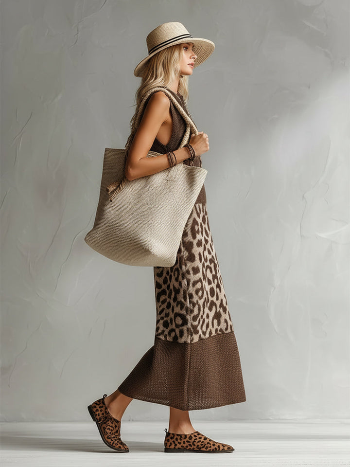 Fashionable sleeveless leopard print midi dress for women, designed for comfortable and versatile styling.