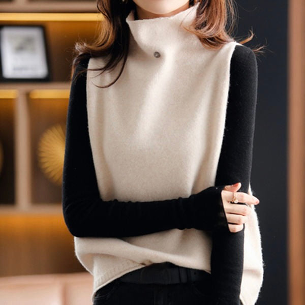 Stylish women's sleeveless turtleneck top, a chic vest for versatile fashion and elegant everyday wear.