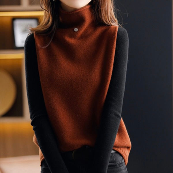 Women's sleeveless turtleneck layering vest, ideal for chic fall fashion and versatile spring casual styles.