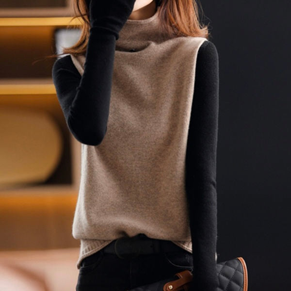 Comfortable women's sleeveless turtleneck top, a chic layering vest for modern, versatile fashion.