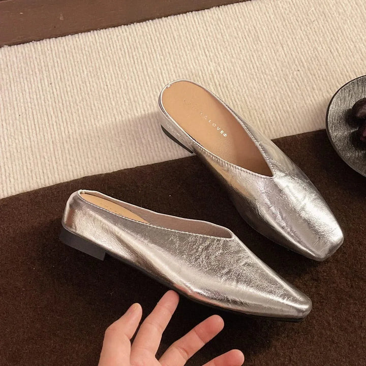 Smooth finish women's slip-on flats, chic and comfortable everyday office or casual shoes.