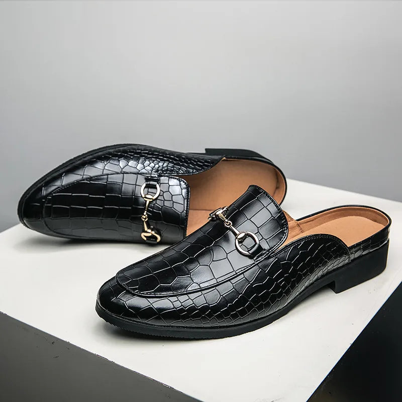 Versatile black slip-on mules; elegant women's footwear perfect for summer and chic outfits.