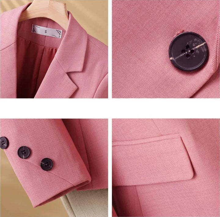 Modern women's tailored blazer jacket, elegant outerwear for professional or smart casual settings. Chic structured design.