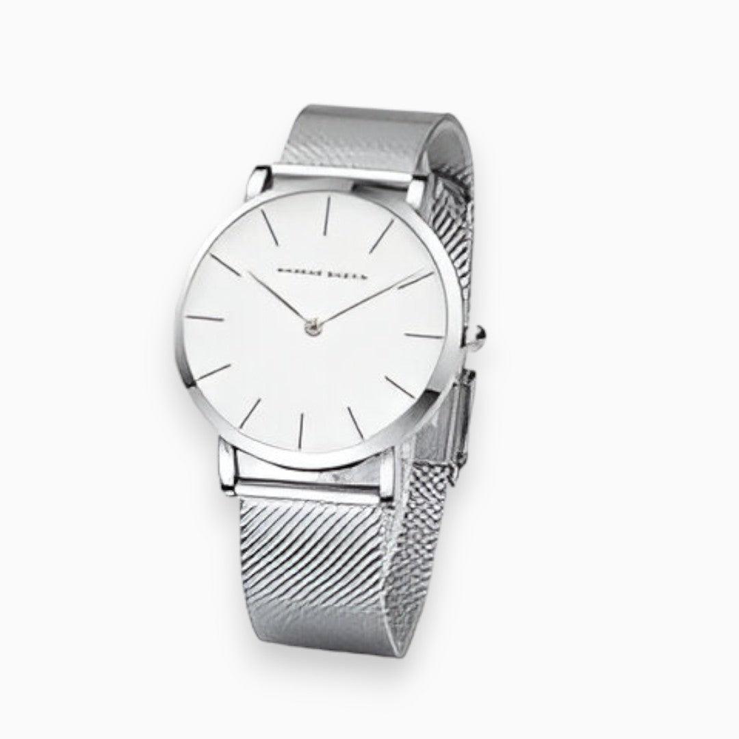 Elegant women's titanium wristwatch in silver, gold, or rose gold. Water-resistant & durable design.