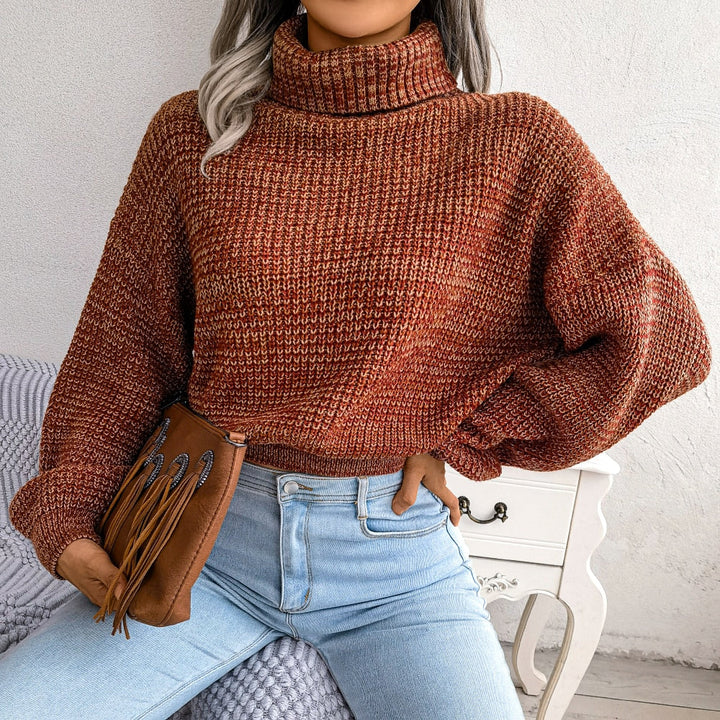 Chic women's turtleneck sweater, versatile for office wear or casual fall fashion. Cozy long sleeve knit top.