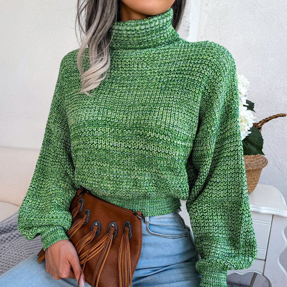 Women's long sleeve turtleneck sweater, chic & cozy for versatile fall fashion and winter style.