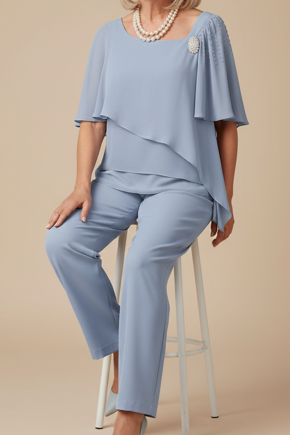 Chic women's two-piece set, perfect for elegant loungewear or a stylish summer outfit.