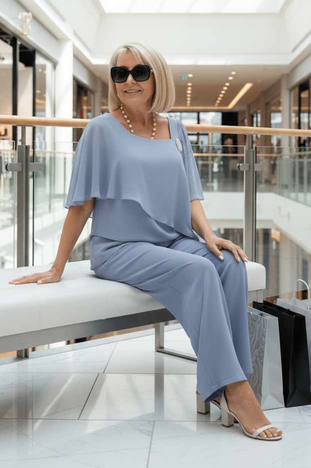 Light blue women's co-ord set, a comfortable & elegant matching outfit for resort wear.