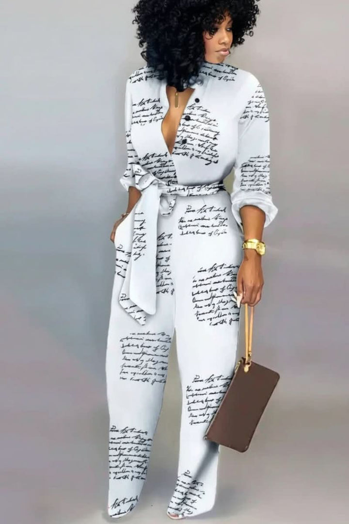 Elegant women's V-neck one-piece jumpsuit, a chic outfit for both casual and formal occasions.