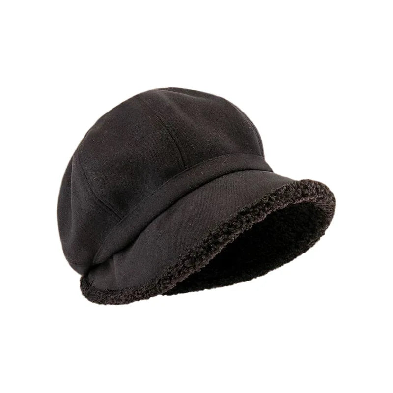 Stylish women's velvet beret, octagonal design. A chic, warm hat for fall and winter fashion. Vintage accessory.