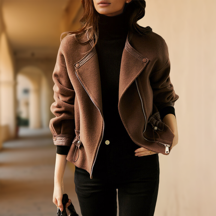 Chic women's vintage-inspired winter jacket, tailored fit, perfect for warm layering. Elegant button-front outerwear.