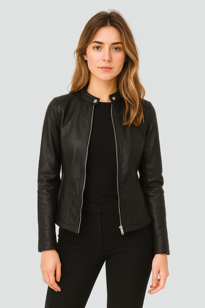 Chic women's zip jacket, perfect for versatile everyday & evening style. Tailored fit, modern fashion outerwear.