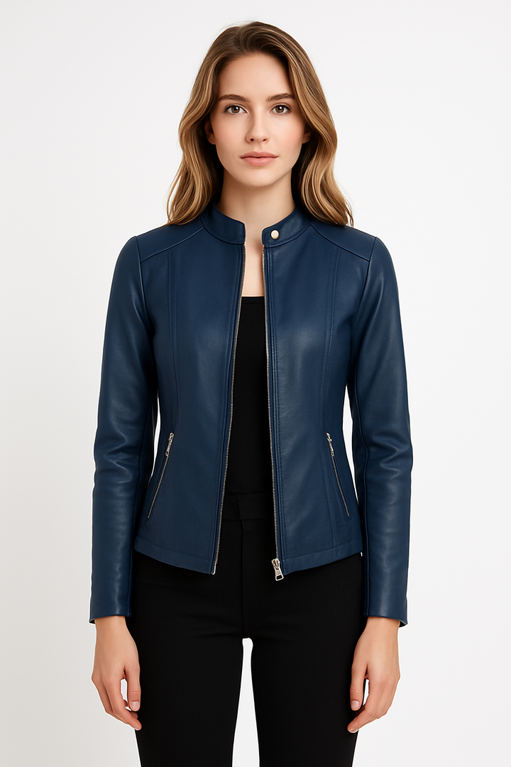Women's fashionable zip jacket, ideal as a chic outerwear piece for both casual days & elegant evenings.