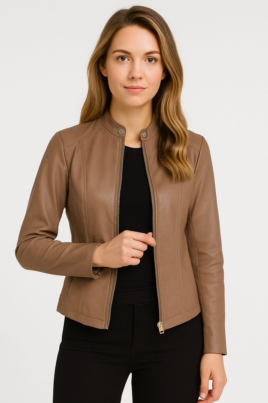 Women's chic zip jacket with a tailored fit, essential for versatile everyday and sophisticated evening wear.