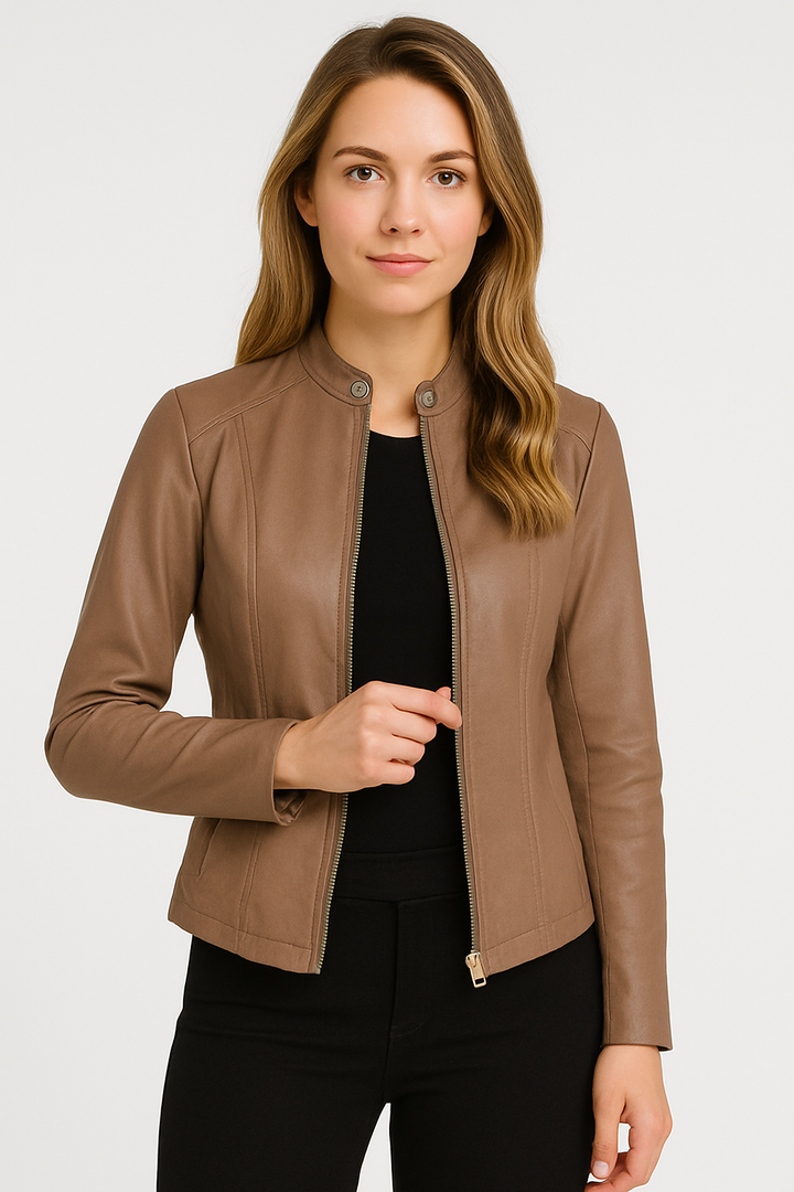 Women's chic zip jacket with a tailored fit, essential for versatile everyday and sophisticated evening wear.