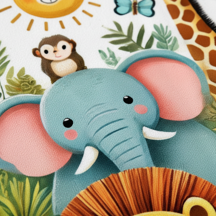 Close-up of a child smiling in a vibrant AnimalFun hooded cape, great for imaginative play.