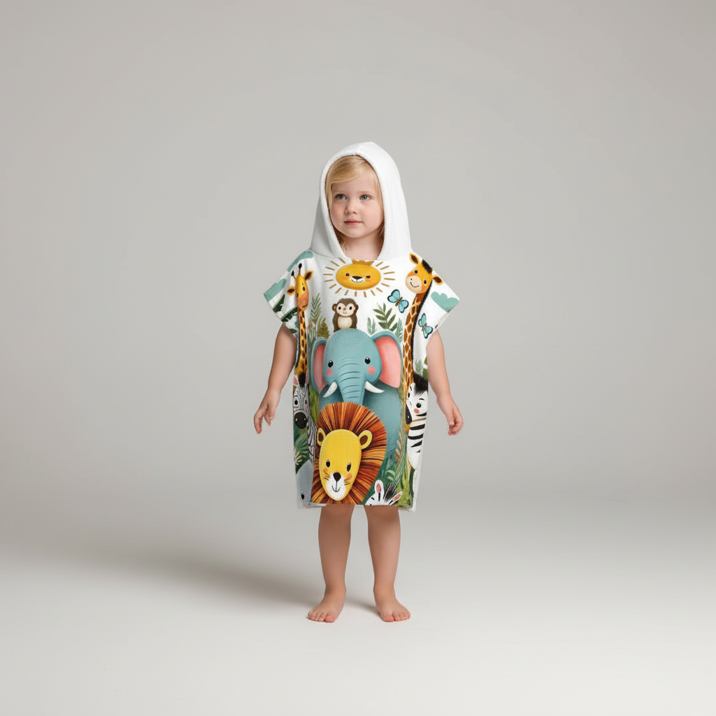 Soft polyester children's hooded cape, AnimalFun design, excellent for kids' playwear & costumes.