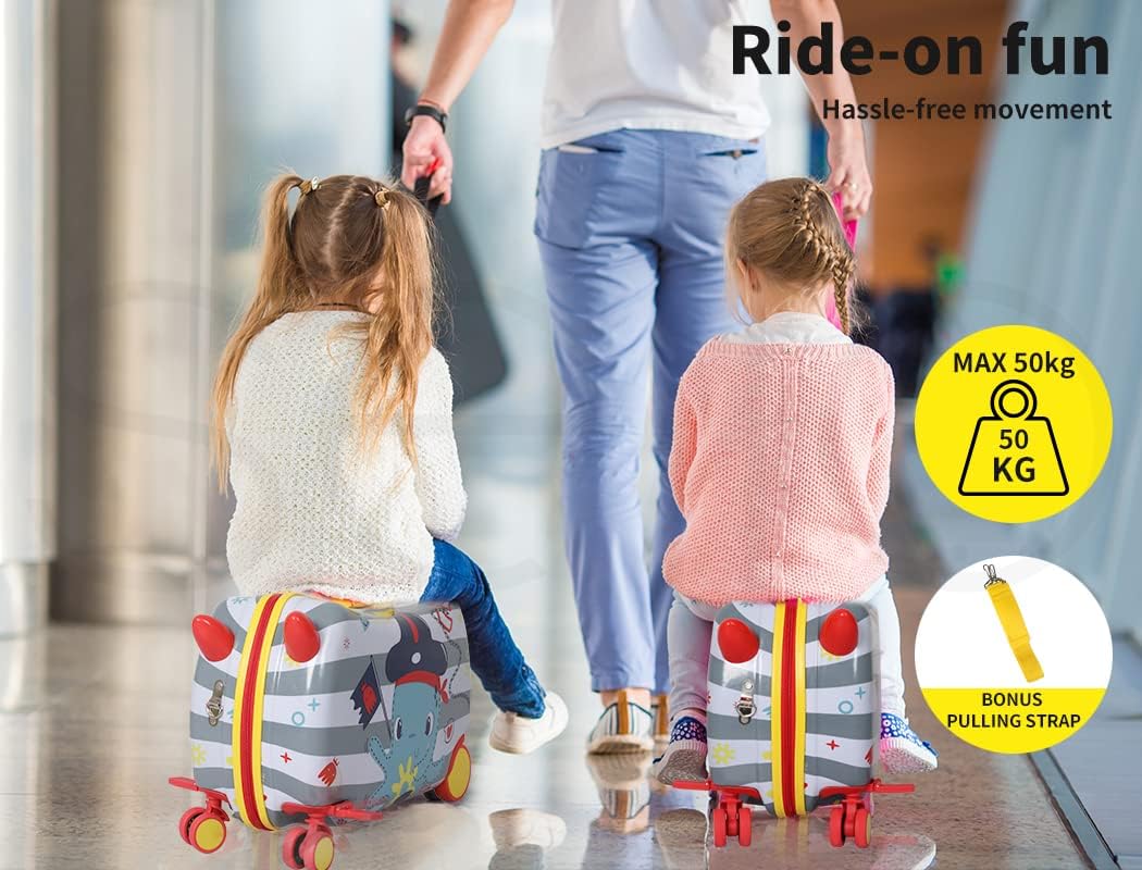 Make travel fun with this octopus pattern children's ride-on scooter suitcase, 360° wheels, carry-on friendly.