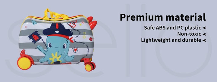 Versatile children's 2-in-1 scooter suitcase with playful octopus design and smooth 360° spinner wheels.