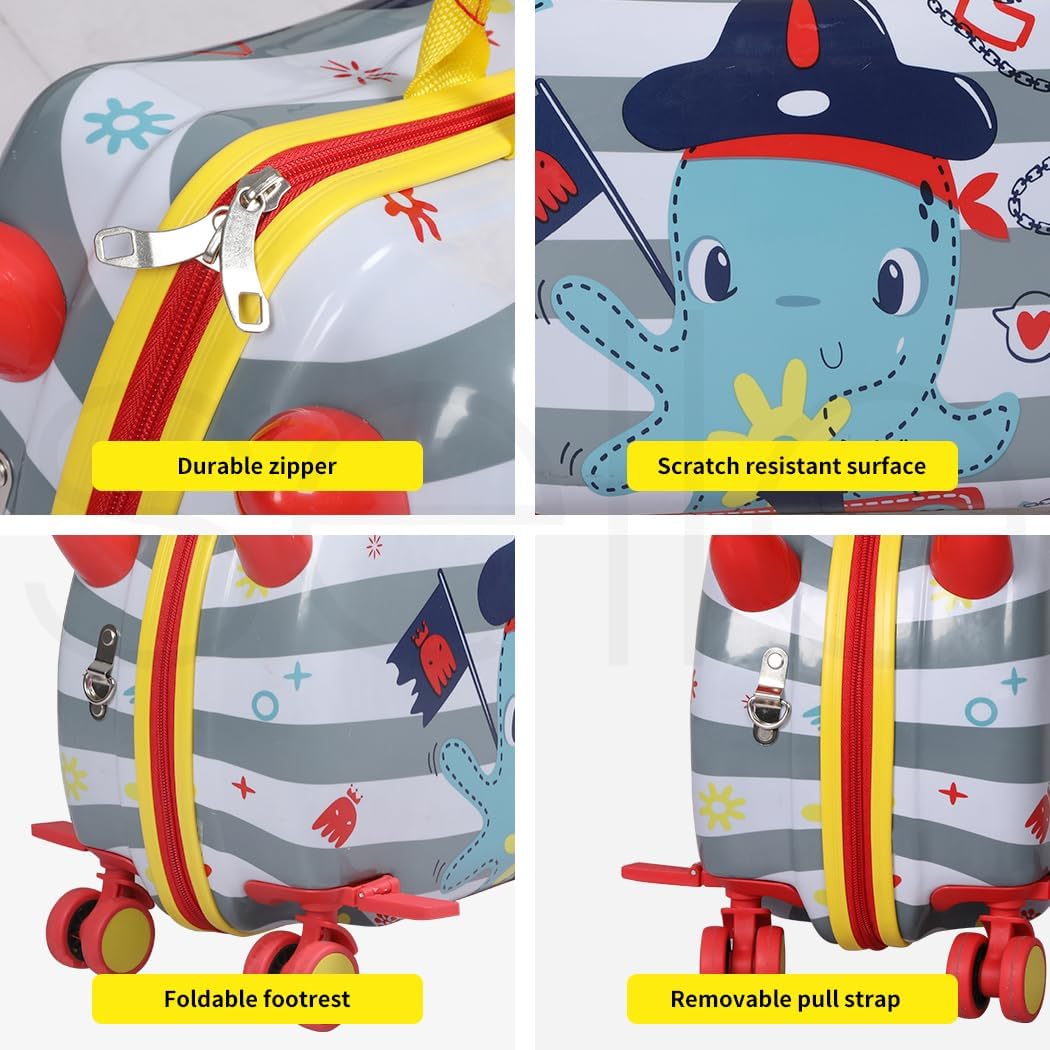 Octopus pattern children's ride-on luggage, a carry-on scooter bag perfect for adventurous kids and travel.