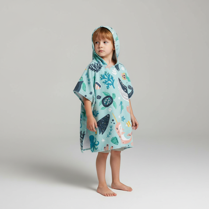 Set of assorted SeaCover children's microfiber hooded poncho towels, various colors, quick-dry, soft, for ages 2-7
