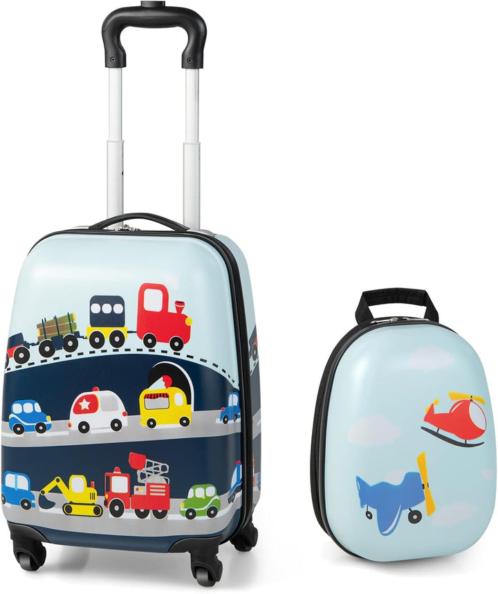 Children's 2-piece hard-shell luggage & backpack set featuring a fun helicopter design. Ideal for kids' travel.