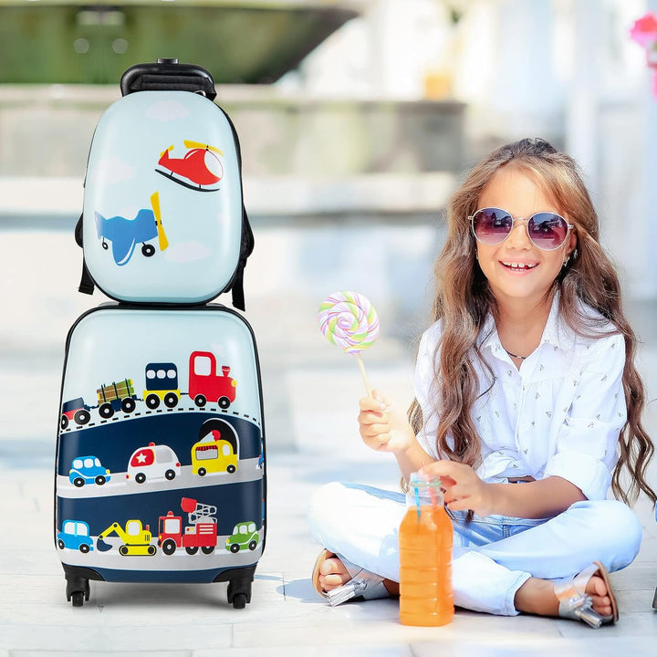 Kids' hard-shell wheeled luggage with 360° spinner wheels & vibrant helicopter design. Perfect toddler suitcase.