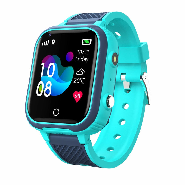 Pink waterproof 4G GPS smartwatch for kids. Durable design with video call, pedometer, and SOS features.