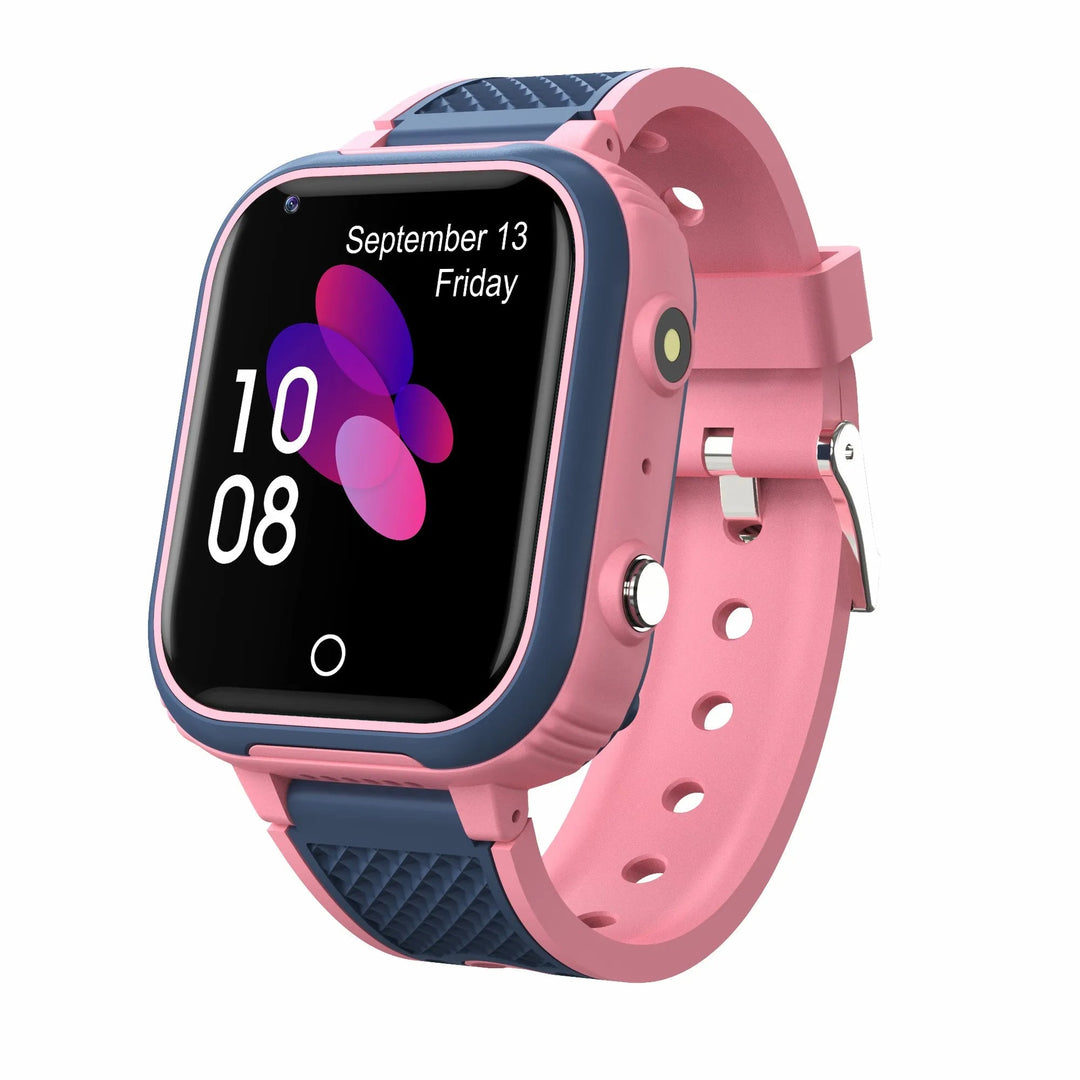 Child's rugged 4G GPS smartwatch. Waterproof for outdoor play, tracks steps with pedometer, includes SOS.