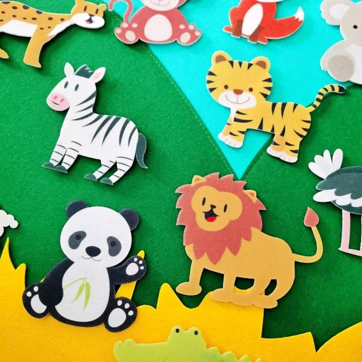 DIY felt board set encourages children's creativity & fine motor skills with reusable animal pieces.