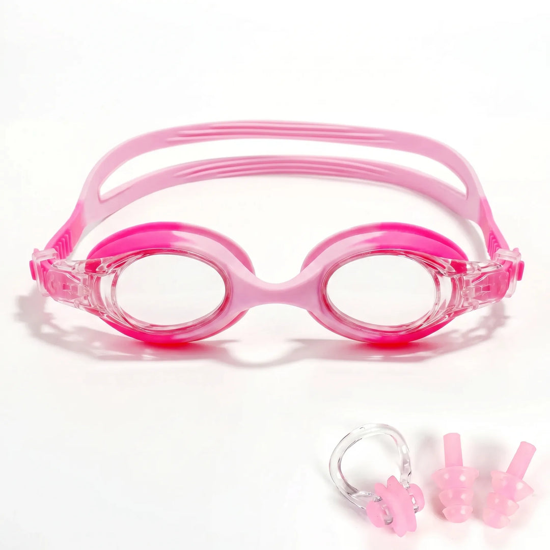 Clear vision anti-fog swim goggles for children, perfect for swimming and water sports.