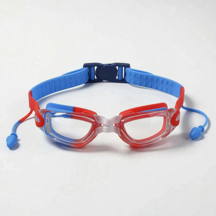 Essential pool accessory: Children's swimming goggles with anti-fog lenses and integrated earplugs for safe kids' water play.