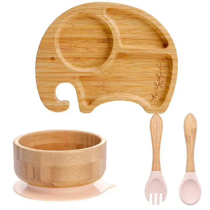 Toddler's eco-friendly bamboo plate with strong suction, ideal for weaning phase.