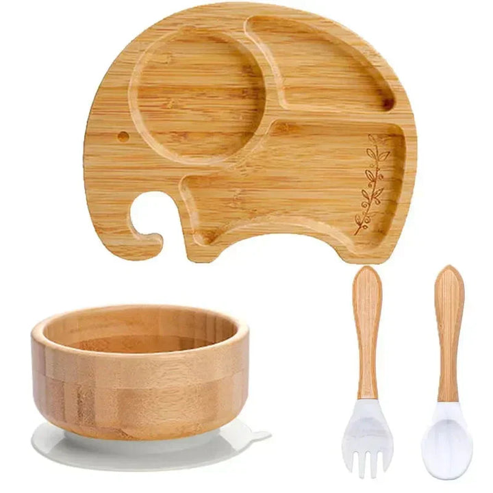 EcoFeast bamboo dinnerware set with strong suction bowl & plate for babies.