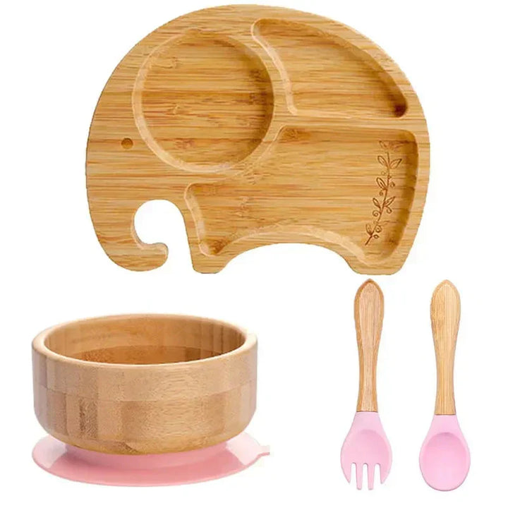 Practical bamboo suction cup plate for babies, encourages self-feeding, reduces mess.